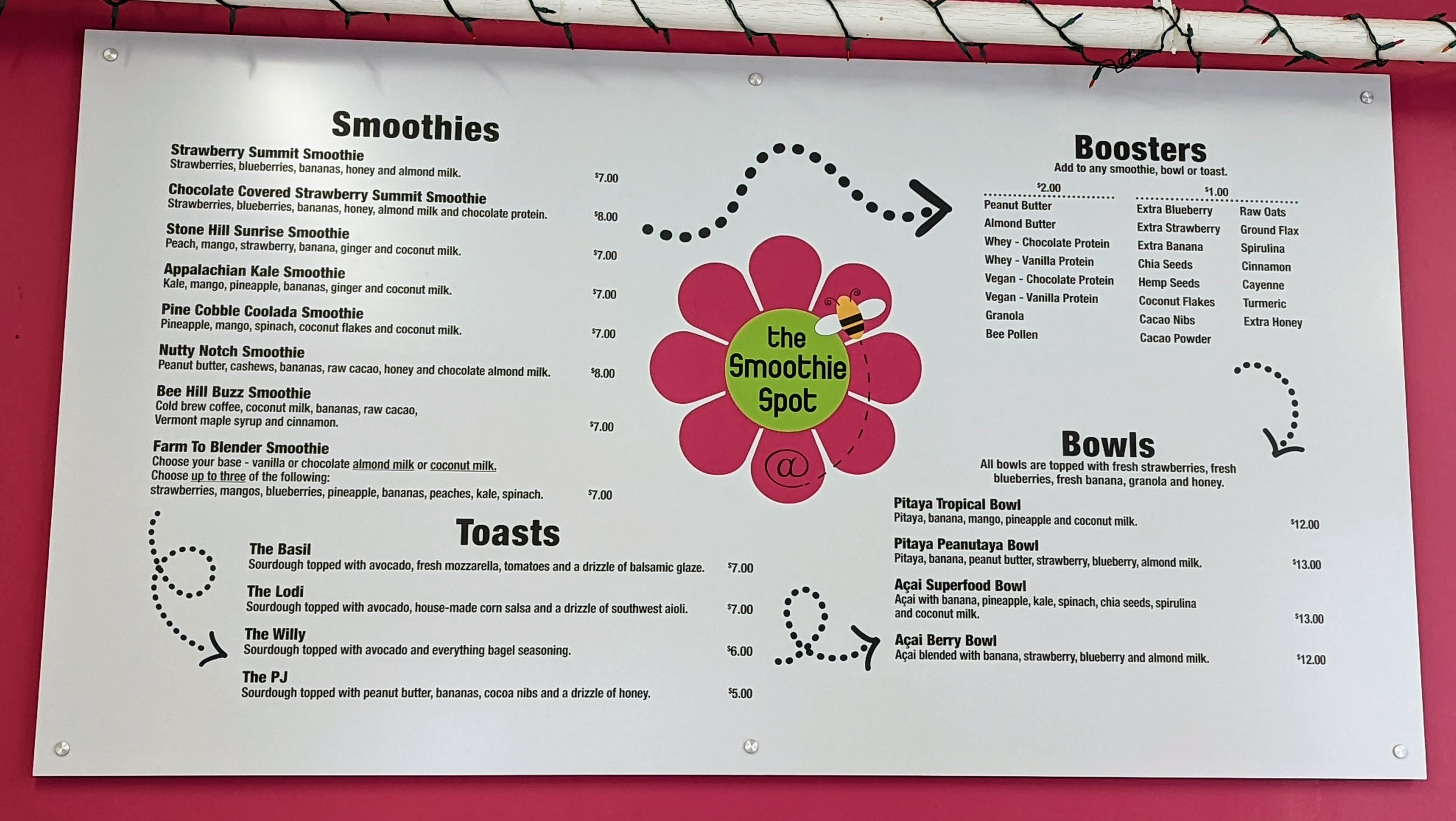 The Smoothie Spot menu page 1